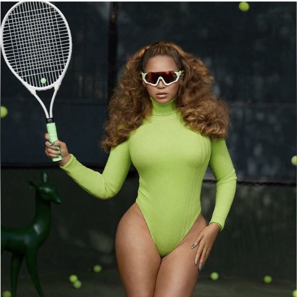 Adidas x Ivy Park Bodysuit Womens M Lime Green Ribbed Turtleneck Stretch NWOT - Picture 9 of 12